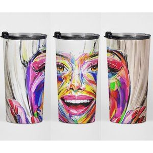 Artistic Face Painted Hot & Cold Stainless Steel Skinny Straight Tumbler  - 20 o